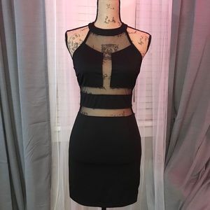 Black mesh bodycon cocktail dress